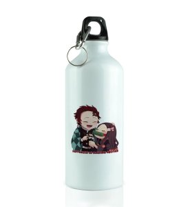 Cheerful Sibling Hug in Anime Style Aluminium Printed Sipper Bottle 600ml